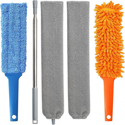 Gap Cleaning Feather Duster - 1 Pack 100 inch Telescoping Gap Dust and 2 Pack 15 inch Gap Cleaning Hand Dusters, Microfiber Feather Duster for House Hold