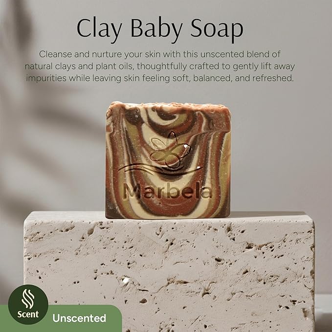 Marbela Cosmetics Hydrating Clay Soap Bar - Unscented Natural Face & Body Soap for Sensitive Skin - Vegan Palm Oil Free Handmade Soap USA 3.5 oz