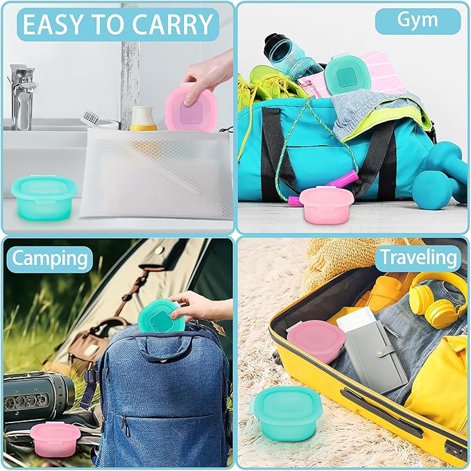 AIDIMMING Travel Soap Case with Lid, Silicone Shampoo Bar Container for Traveling, Keep Soap Dry, Round Soap Holder for Bathroom, Gym, Camping (Pink)