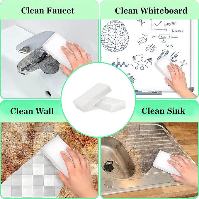 100Pack Magic Sponge Eraser, Melamine Sponge Foam, Non-Scratch Heavy Duty Kitchen Scrub Pads, Multi-Functional Household Cleaning Sponges for Dish, Bathroom, Bathtub, Sink, Cup, Wall Cleaner