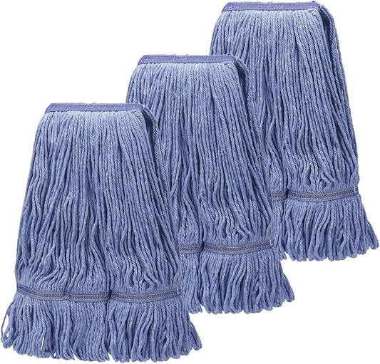 kCarpolyGeneral Cleaning Mop Heavy Duty Commercial Replacement, Heavy Duty Mop Head Commercial Replacement ，Wet Industrial Blue Cotton Looped End String Head Refill (Pack of 3) Blue