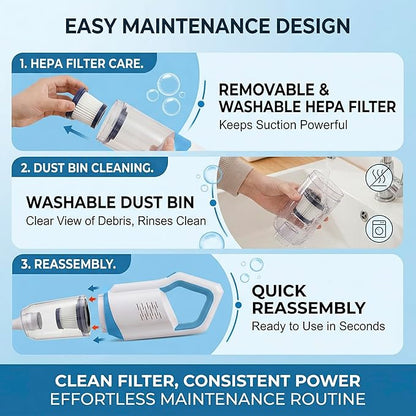 Handheld Cordless Vacuum Cleaner for Home Car Upholstery - Rechargeable Stick Dust Buster for Pet Hair Hardwood Floor & Mattress 15k Pa Lite Pro