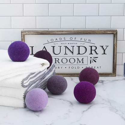 Friendsheep Wool Dryer Balls, Organic Reusable Fabric Softener Alternative for Laundry, Handmade, Fair Trade, Hypoallergenic, Eco-Friendly, Plastic-Free (6 Pack XL - Purple Haze)