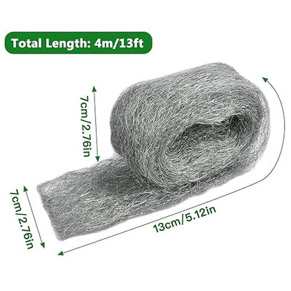 78 Feet Steel Wool Fill Fabric Kit, Coarse Steel Wire Wool DIY Gap Fill Fabric for Mice Holes, Wall Cracks, Vents, Pipeline (6 Rolls)