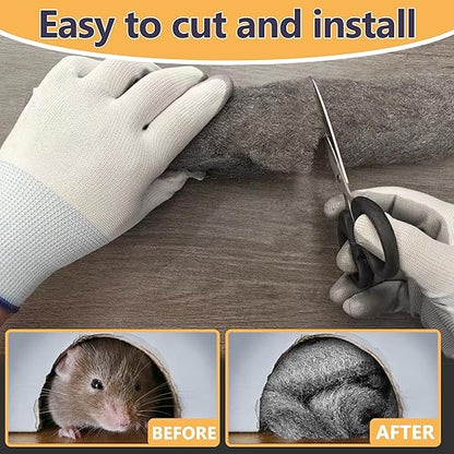 Steel Wool for Mice Control, 3.2" x12 ft Wool, Gap Filler for Home & Garage, DIY Bundle with Gloves & Scissors - 5 Pack