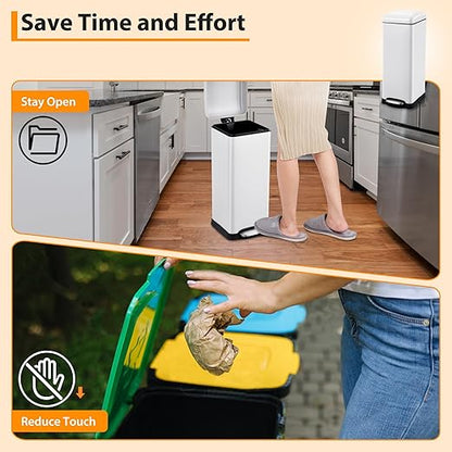 Garvee 8 gal/30 L Kitchen Trash Can, Fingerprint-Proof Stainless Steel Garbage Can with Soft-Close Lid, Recycle Bin with Removable Inner Buckets and Foot Pedal for Office Bedroom Bathroom, White