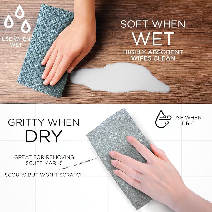 LOLA Swedish Dishcloths for Kitchen 10 Sheets, Biodegradable & Compostable Reusable Paper Towel Cleaning Cloths No Odor Washing Dishes Ultra Absorbent Cellulose Sponge Towel Made in Germany