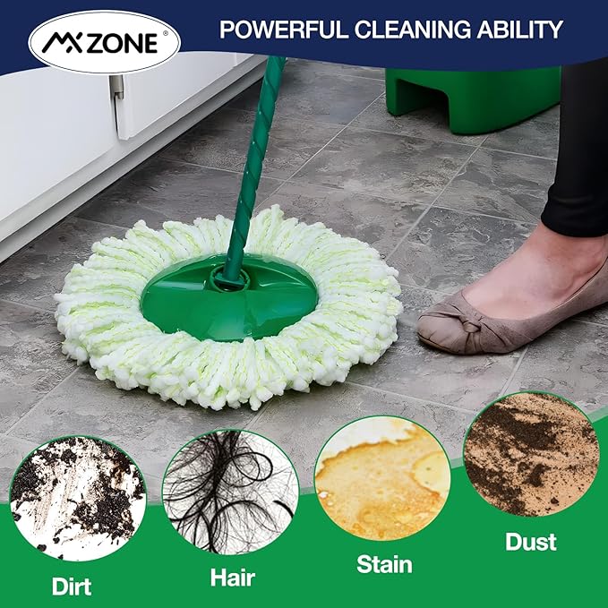 6 Pack Mop Head Replacement for Libman Tornado Spin Mops, Spin Mop Head Refill ONLY Compatible with Libman, Easy to Replace, Machine Washable, Green and White (NOT for Old Version)