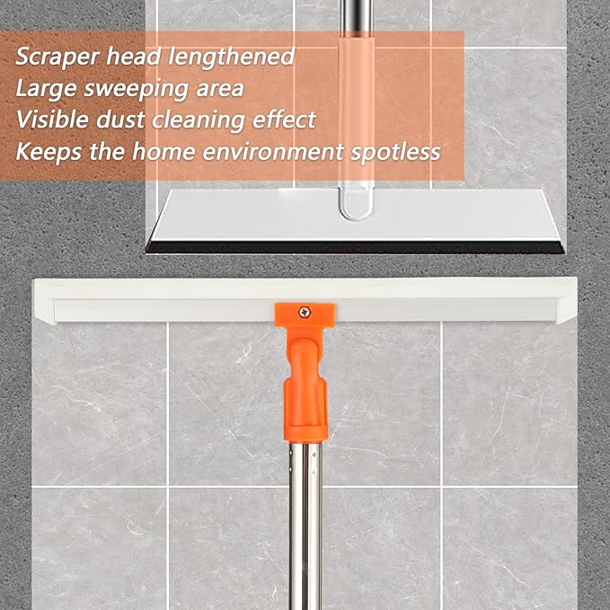 14" Rubber Floor Squeegee with 48" Long Handle,Scraper for Concrete Floor, Tile Floor, Metal Aluminium Heavy Duty Garage Shower Floor Squeegee Broom for Removing Water, Commercial Scrubber Mop