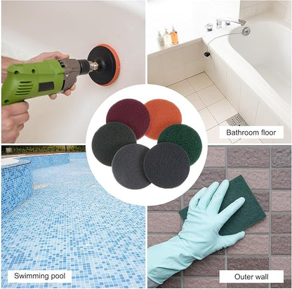 HARFINGTON 15pcs Drill Power Brush 5 inch Tile Scrubber Scouring Pads 800 Grit for Bathroom Kitchen Household Cleaning