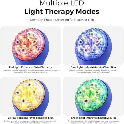 Face Scrubber Facial Cleansing Brush - Waterproof and Rechargeable Face Cleansing Brush with 4 LED Gentle Light, Cleansing, Exfoliating and Massaging, Electric Face Scrub Brush for Men & Women