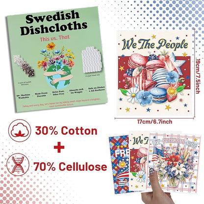 4th of July Reusable Swedish Dishcloths for Kitchen, 6PCS 250 Years of Freedom Cellulose Sponge Paper Towels Washable, Absorbent Fast Drying Swedish Dish Cloth for Home Cleaning