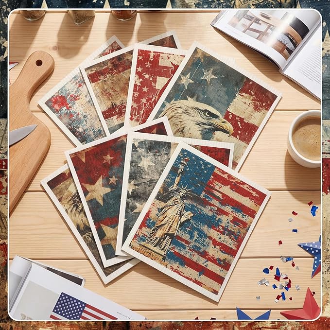 Tegeme 8 Pcs Patriotic Swedish Dishcloth 4th of July Red White Blue Swedish Dish Cloth 250 Anniversary American Flag Eagle Kitchen Dish Towel Absorbent Cotton Reusable for Independence Day Home Party