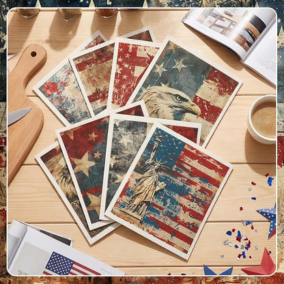 Tegeme 8 Pcs Patriotic Swedish Dishcloth 4th of July Red White Blue Swedish Dish Cloth 250 Anniversary American Flag Eagle Kitchen Dish Towel Absorbent Cotton Reusable for Independence Day Home Party