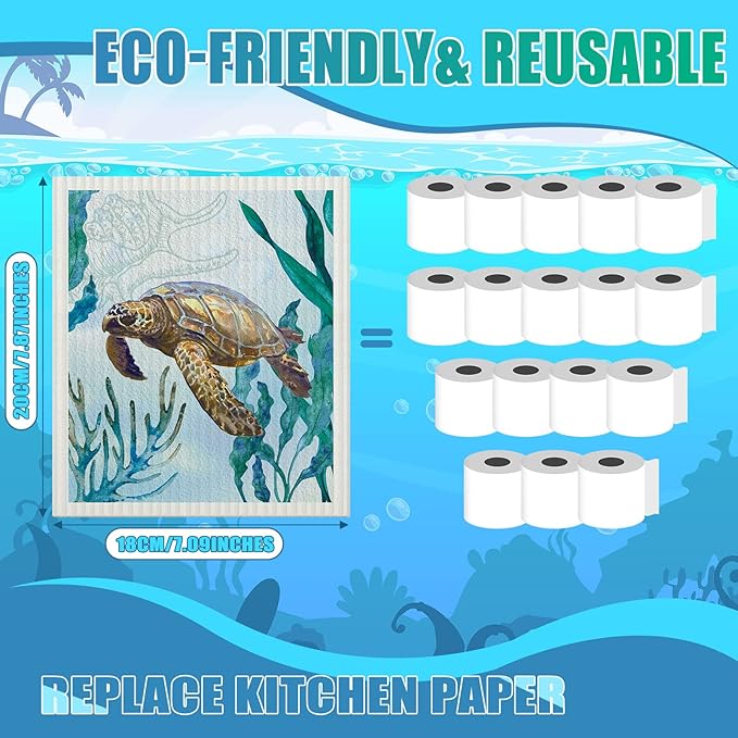 Remagr 6 Pcs Swedish Kitchen Dish Towels Kitchen Cloths Reusable Sponge Cleaning Cloths Absorbent Dish Cloth Quick Drying Washable Cleaning Wipes No Odor Hand Towel (Marine Life)