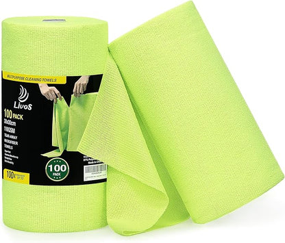 LIVOS Microfiber Cleaning Cloth Roll - 100 Pack, Reusable Paper Towels, Microfiber Towels for Car, Super Absorbent Cleaning Rags for House,Kitchen,Window-Green, 11.5"x11.5"|Lightweight, Quickly Dry