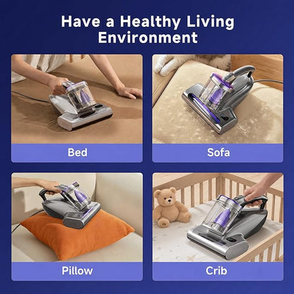 uwant Mattress Vacuum Cleaner, 18KPa Bed Vacuum with 253.7nm UV-C Light, 500W Powerful Handheld Vacuum with 65° Hot Air, 60000 RPM/Min Tapping, Ultrasonic, HEPA Filter for Bed, Sofa, Crib
