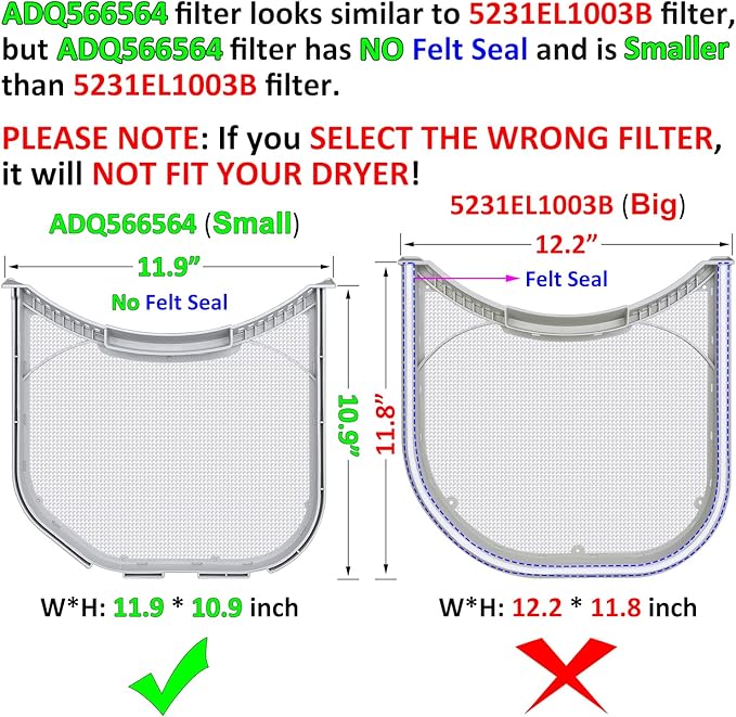 ADQ566564 Lint Filter Replacement for LG and Kenmore Dryers, New Version ADQ566564 Filter (Bottom with Notches), Ultra Durable Lint Screen Trap with Dryer Vent Lint Brush