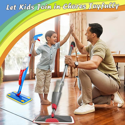 Kids Mop, Toddler Cleaning Toy Set, Mini Size Mop for Kids that Really Works, Educational and Pretend Play Montessori Toys Gift for Boys Girls