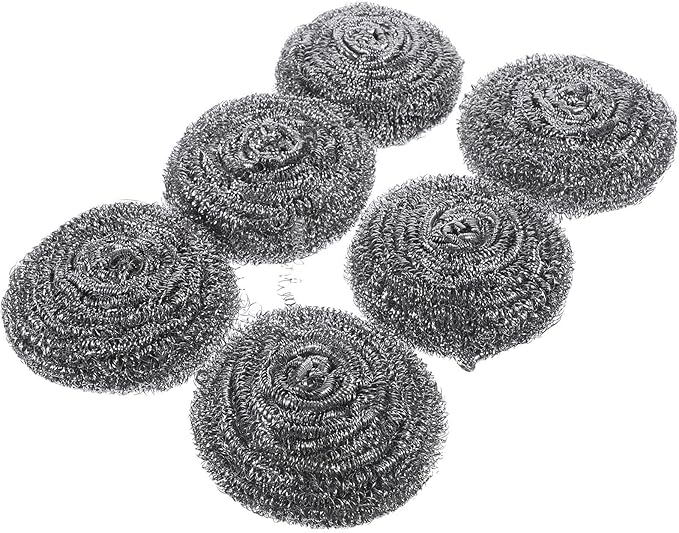 CALLARON 6pcs Stainless Steel Scrubber Wire Balls Set for Pot and Pan Cleaning, Heavy-Duty Metal Scouring Pads for Kitchen Grill and Dish Scrubbing, Reusable Kitchen Cleaning Tools