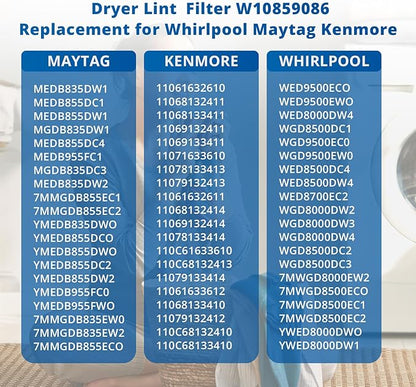 W10859086 Dryer Lint Screen Filter with Dryer Lint Brush Replacement for Whirlpool Maytag Kenmore Dryer Replaces 4378144 W10608811 W10701353 AP5999318 PS11731421 EAP11731421 MEDB835DW4 MEDB835DW3
