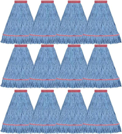 Matthew Cleaning 20oz Heavy Duty Mop Head Commercial Replacement for General and Floor Cleaning , Wet Industrial Blue Cotton Looped End String Head Refill (Case of 12) Blue