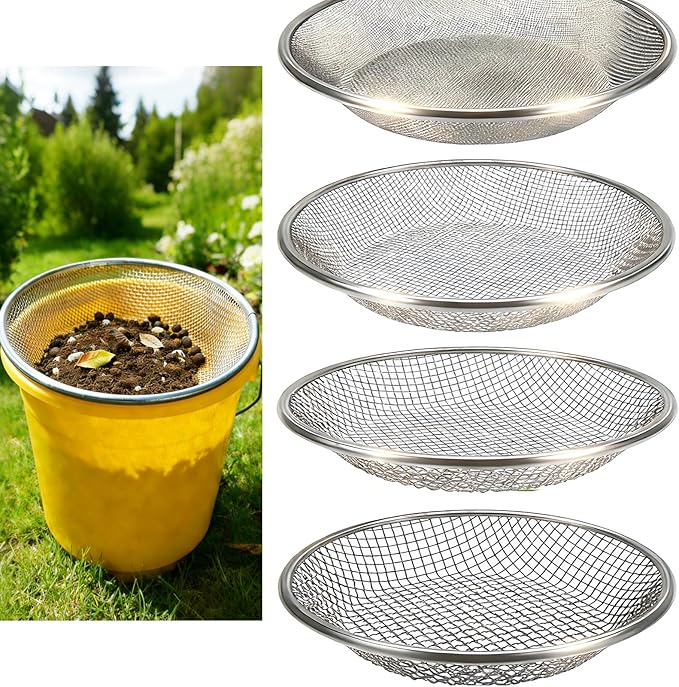 QwayHome 4Pcs Soil Sifter for Gardening, Heavy Duty Galvanized Steel Screen with 4 Aperture Sizes (2/4/6/8mm), Rust-Resistant Sifter Fits 5 Gallon Bucket for Compost, Dirt, Sand,Rock & Shell Sifting