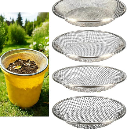 QwayHome 4Pcs Soil Sifter for Gardening, Heavy Duty Galvanized Steel Screen with 4 Aperture Sizes (2/4/6/8mm), Rust-Resistant Sifter Fits 5 Gallon Bucket for Compost, Dirt, Sand,Rock & Shell Sifting