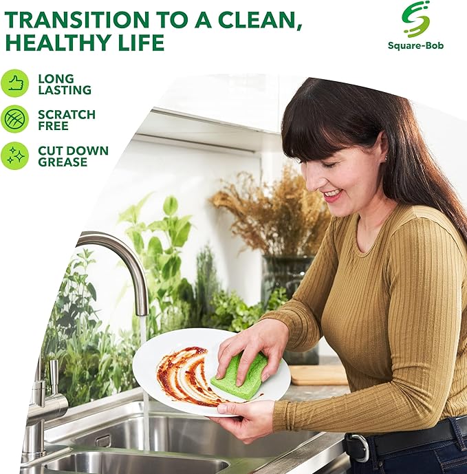 Compressed Non-Scratch Kitchen Sponges - Highly Absorbent for Dishes, Countertop, Sink, Car - Biodegradable, Quick Drying Cellulose Sponges - Assorted Colors (Pack of 12)