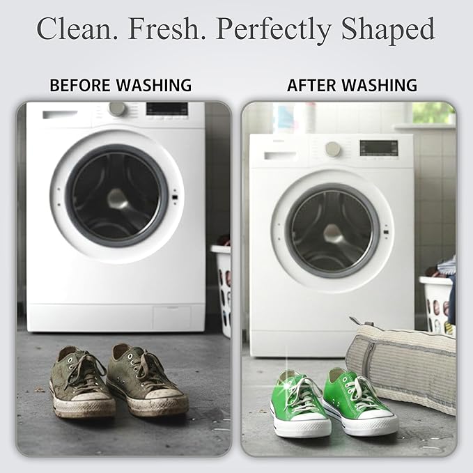Shoe Washing Machine Bag, 2 Pcs Reusable Laundry Shoe Bag for Washer and Dryer, 360 Deep Cleaning Sneaker Washing Bag with Zipper, Mesh Pockets and Hanging Strip, Fits All Shoe Types & Sizes, Cream