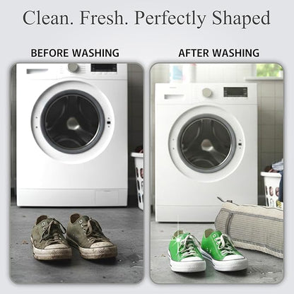 Shoe Washing Machine Bag, 2 Pcs Reusable Laundry Shoe Bag for Washer and Dryer, 360 Deep Cleaning Sneaker Washing Bag with Zipper, Mesh Pockets and Hanging Strip, Fits All Shoe Types & Sizes, Cream