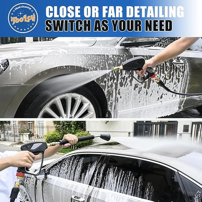 TOOLCY Pressure Washer Gun with Extension Wand, High Power Washer Gun with 3/8" Swivel Plug & M22-14mm Male Fitting, 1/4" Quick Connect Curved Wand for Car Wash, Compatible with Foam Cannon, 5000 PSI
