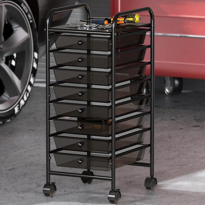 Simple Houseware Utility Cart with 8 Drawers Rolling Storage Art Craft Organizer, Black