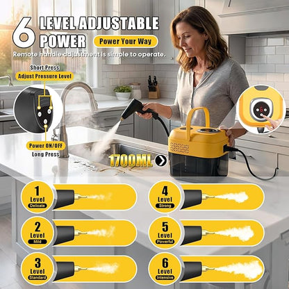 DXD Handheld Steam Cleaner,New Generation 2500W High Pressure Steam Cleaner for Home,1700ML Large Tank Portable Steamer for Cleaning,10s Rapid Heating,21pcs Accessories,for Car,Home Grease Detailing