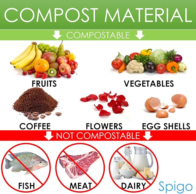 Indoor Kitchen Compost BIN, Great for Food Scraps, Includes Charcoal Filter for Odor Absorbing, Removable Clean Plastic Bucket, Handles, Durable Stainless Retro Design, 1 Gallon, Grey
