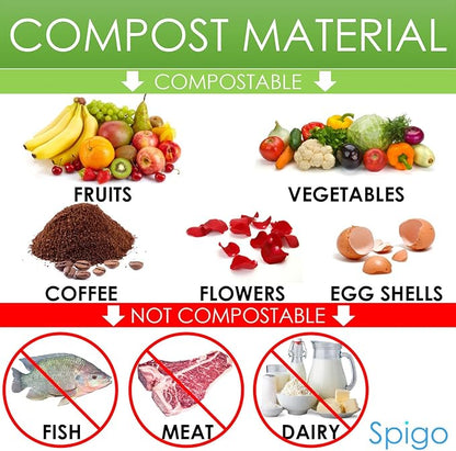Indoor Kitchen Compost BIN, Great for Food Scraps, Includes Charcoal Filter for Odor Absorbing, Removable Clean Plastic Bucket, Handles, Durable Stainless Retro Design, 1 Gallon, Grey