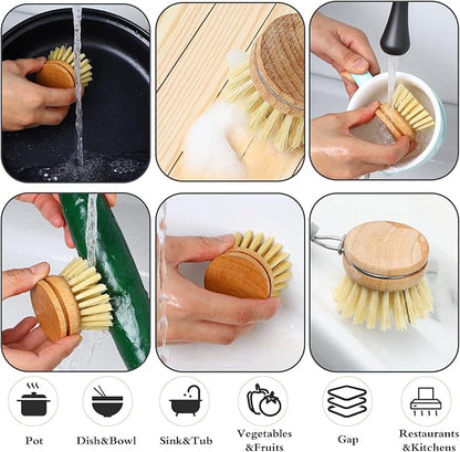 Kifmurase 12Pcs Bamboo Dish Scrub Brush for Kitchen Sink, Wooden Dish Brushes for Cleaning, Natural Bristle Brush, Palm Kitchen Scrub Brushes for Pots, Pans, Cookware