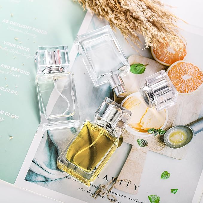 Foraineam 8 Pieces 30ml / 1 oz. Fine Mist Perfume Spray Bottles, Clear Glass Cosmetic Atomizer Bottle, Refillable Travel Perfume Bottles Empty Fragrance Essential Oil Container with Spray Applicator