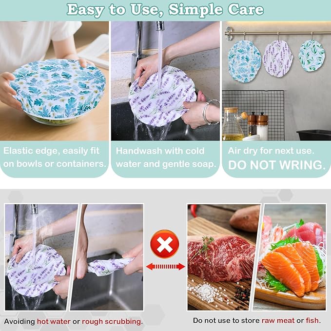 5-Size Reusable Beeswax Bowl Covers for Bread Proofing, Cotton Cloth Flexible Beeswax Wraps for Food Storage(Lilacs)