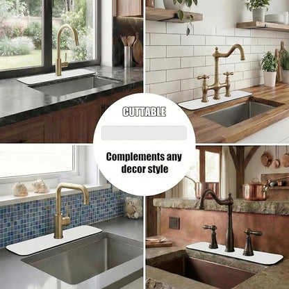 Customizable Kitchen Sink Faucet Mat: 24"Lx4"W Absorbent Sink Edge Protector & Bathroom Counter Protector - Quick Drying Splash Guard Cut to Fit 2, 3, 4 Holes Faucet, Soap Dispenser & Irregular Sink