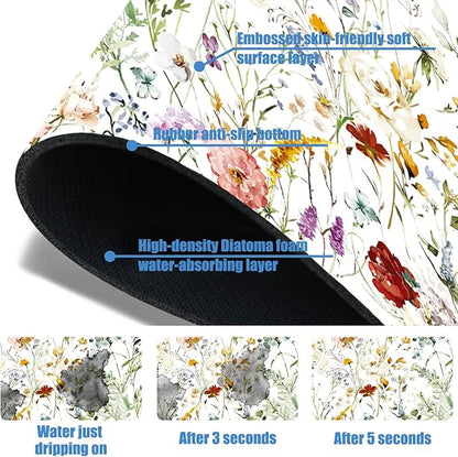 Sink Faucet Absorbing Mat Wildflower Sink Splash Guard Drying Mat for Kitchen Bathroom Faucet Sinkmat 15.5"X5.5"