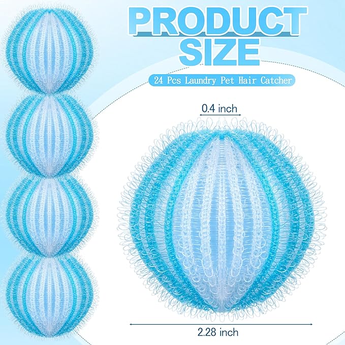 24 Pcs Pet Hair Remover for Laundry Catcher Balls Reusable Lint for Washing Machine Effective Cat Dog Laundry Pet Hair Catcher for Clothes Sheets Towels Blankets (White,Blue)