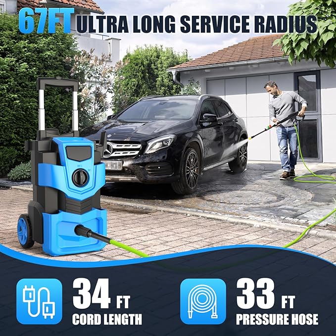 5000 PSI Professional Electric Pressure Washer,4.0 GPM Heavy Duty Power Washer with 4 Nozzles,Foam Cannon,33FT Hose and 500ml Soap Bottle for Home/Cars(Blue)