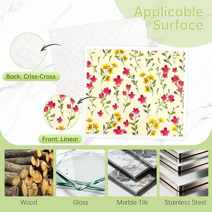 Swedish Dishcloths for Kitchen, 5 Pack Floral Flowers Reusable Paper Towels with 3 Hooks, Washable Dish Cloth Set, Absorbent Cleaning Cloth for Washing Dishes Housewarming Gifts for Friend