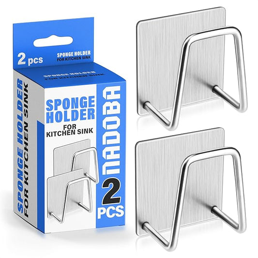 2 Pcs Stainless Steel Sponge Holder for Kitchen Sink - Scrub Holder for Kitchen Sink Sponge Holder Dish Scrubber Holder Kitchen Sponge Holder for Sink - Adhesive Sponge Holder for Kitchen Sink