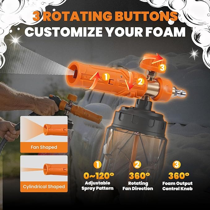 maXpeedingrods Foam Cannon for Pressure Washer, Wide Mouth Quick Release Car Wash Foam Gun with Adjustable Soap Cannon, Thick Snow Foam, 1/4'' Quick Connector, with 2 Orifice Nozzle (Transparent)