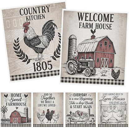Reusable Swedish Dishcloths for Kitchen, 6PCS Farm House Cellulose Sponge Paper Towels Washable, Country Absorbent Fast Drying Swedish Dish Cloth for Home Cleaning