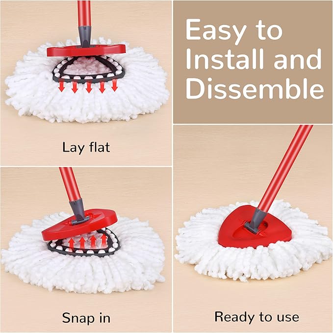 Spin Mop Replacement Head,Thick Microfiber Refills for O-Cedar Spin Mop,4-Pack Washable & Reusable for Hardwood/Tile Floors, Exact Fit for 1-Tank System (White)