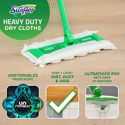 Swiffer Sweeper Heavy Duty Dry Multi-Surface Cloth Refills for Floor Sweeping and Cleaning, Unstopables Fresh Scent, 10 Count