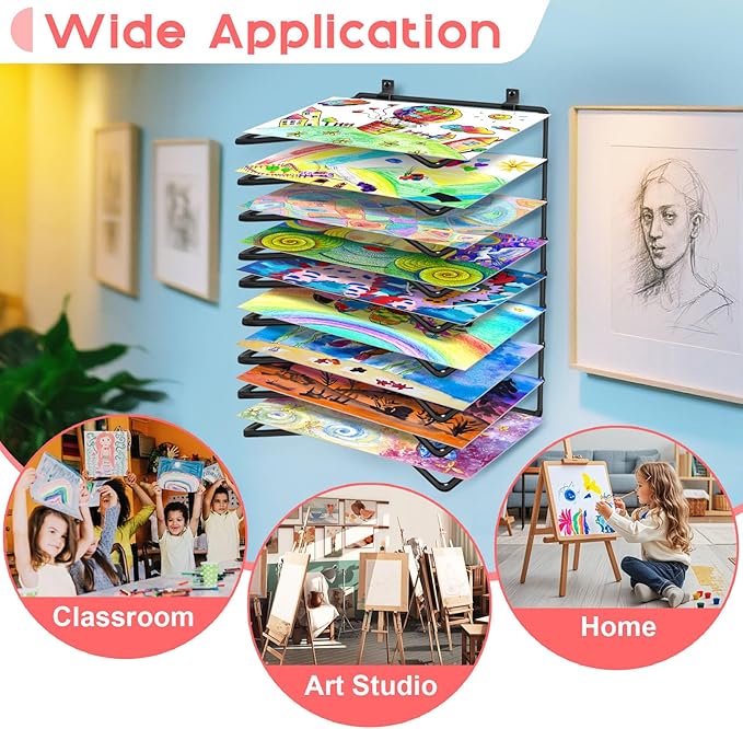 Vowcarol 2 Pack Art Drying Rack for Classroom, 9 Shelves Paint Drying Racks Wall Mount and Desktop Stand